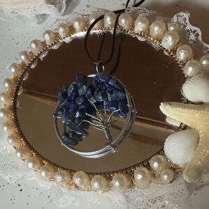 Silver and Blue Gemstone Tree Necklace